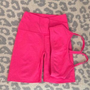 Beyond Yoga Pink Bike Shorts and Bra Set